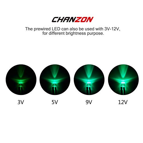 [UL tel] Chanzon 10 pcs ön-kablolu 10mm yeşil LED diyot ışıkları (yuvarlak şeffaf Lens DC 12 V) ile 560 ohm 1/4 W direnç ve 24awg