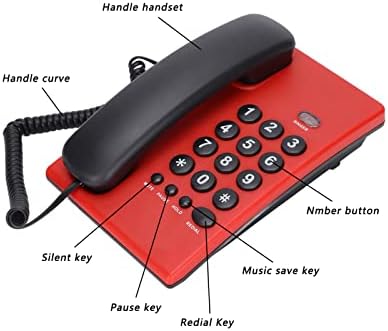 PUSOKEİ Sabit Telefon, Tak ve Çalıştır, Çift Manyetik Ahizeli Çok Kablolu Telefon, Pilsiz, Ofis Oteli için Kablolu Telefon (kırmızı)