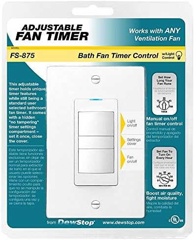 DewStop FS-875-W1 Ayarlanabilir Çoklu Zamanlayıcı Banyo Fanı Zamanlayıcı Kontrolü, ışık Kontrollü, Beyaz