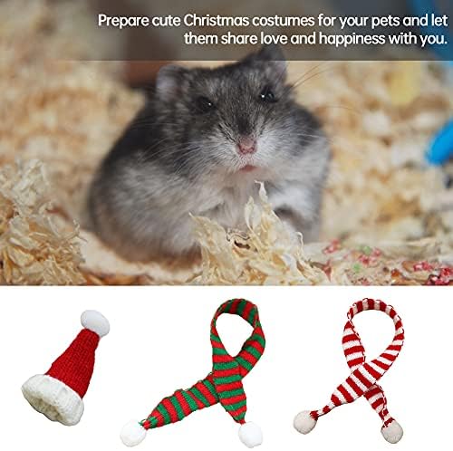 DOMİRE Hamster Noel Kıyafeti, noel Pet Şapka Eşarp Kiti Hamster Cosplay Kostüm Kap Sahne ile Kırmızı Beyaz Çizgili Eşarp