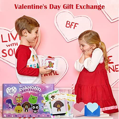 24 Paket Sevgililer Günü Hediyeleri Çocuklar Parti Iyilik-DIY Elmas Boyama Kitleri ile 6 Farklı Hayvan Mücevher Çıkartmalar Sevgililer