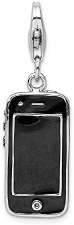 925 Ayar Gümüş Siyah Emaye 3D Cep Telefonu Çekicilik