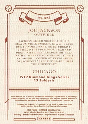 2019 Panini Elmas Kralları 1919 Elmas Kralları 2 Joe Jackson Chicago White Sox Beyzbol Ticaret Kartı
