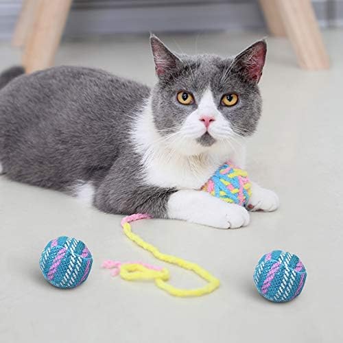 Kedi Oyuncak Topları Renkli İplik ile Çan Kedi Kovalamaca Topları, Gökkuşağı Yün İplik Topları, Kürklü Çıngırak Topu için Kitty