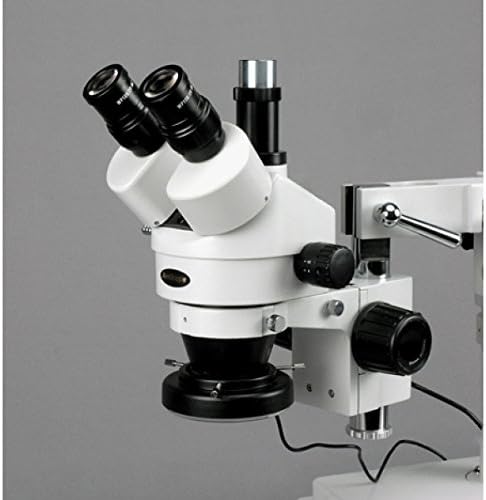 AmScope SM-4TX-144A Trinoküler Stereo Mikroskop, WF10X Göz Mercekleri, 3,5 X-45X Büyütme, 0,7 X-4,5 X Objektif Gücü, 0,5 X Barlow
