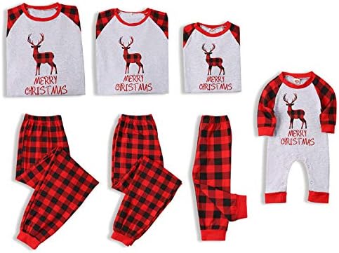Aile Eşleştirme Noel Set Mektup Baskı Gömlek Üst + Ekose Uzun Pantolon Kıyafet Seti
