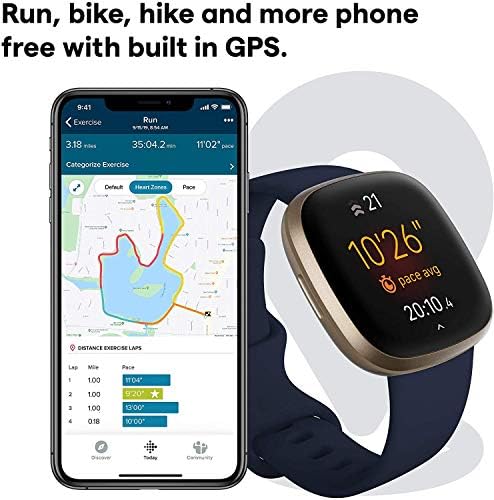 Fitbit Versa 3 Sağlık ve Fitness Smartwatch W/ Bluetooth Aramalar / Metinler, Hızlı Şarj, GPS, Kalp Hızı SpO2, 6 + Gün Pil (S
