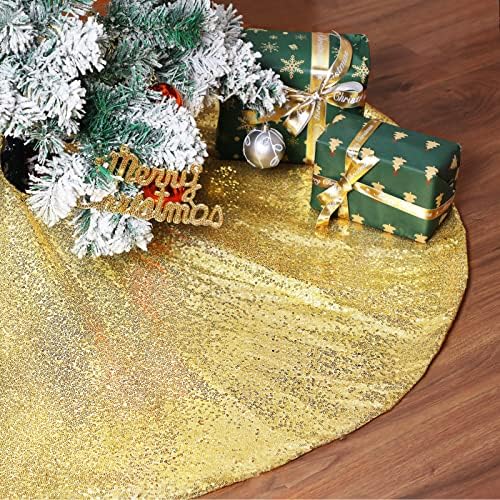 Noel Ağacı Etek 48 İnç Altın Pullu Ağacı Etek Sparkle Ağacı Mat Tatil Parti Noel Ağacı Süslemeleri için