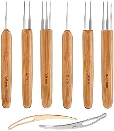 shamjina 8X Dreadlocks Tığ Kanca Saç Örgüler için Tığ İğne Locs için Saç Kilitleme Aracı Set ile Ahşap Bambu Kolu Dokuma İğne