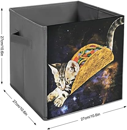 Nudquio Taco Kediler Uzay Katlanır Depolama Kovaları Kolları ile 10.6 İnç Katlanabilir Kumaş Küpleri Organizatör Kutuları Çekmeceler