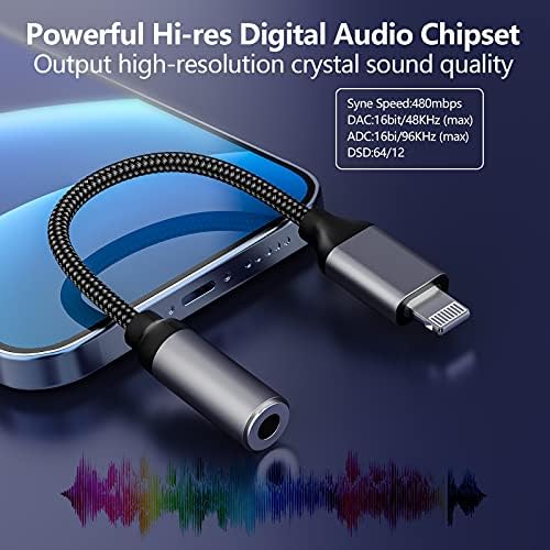 Yıldırım 3.5 mm Kulaklık Jak adaptörü, [Apple MFi Sertifikalı] iPhone Aux Ses 3.5 mm Jack Kulaklık Adaptörü ile Uyumlu iPhone13/12/Pro/SE/11