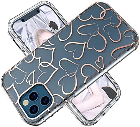 ıPhone 12 Pro Max Durumda 6.7 İnç 2021, Gül Altın Kalp Kızlar/Kadınlar için Sevimli Tasarım, Bling Sparkly Glitter Temizle Dayanıklı