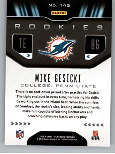 2018 Playbook Futbol 145 Mike Gesicki RC Çaylak Kart Miami Dolphins Çaylak Resmi NFL Kart Panini tarafından Üretilen