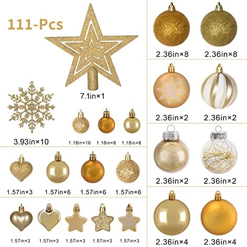 111 Adet Noel Top Süsler, Kırılmaz Noel Topları Dekorasyon, Baubles Asılı Ağacı Süsleme Tatil Düğün Ev Partisi Dekorasyon için