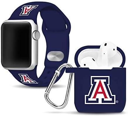 AFİNİTE BANTLARI Arizona Wildcats Silikon Apple Combo Paketi Apple Watch ve AirPods Pil Kutusu ile Uyumlu - 42mm / 44mm Donanma