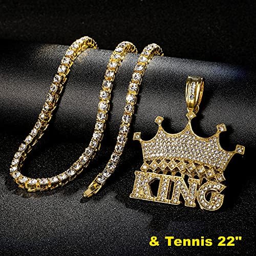 HH Bling İmparatorluğu Kral Taç Buzlu Out Kolye Zincirler Erkekler ıçin Gümüş Altın Nba Youngboy Tenis Kolye Hip Hop Rapçi Takı