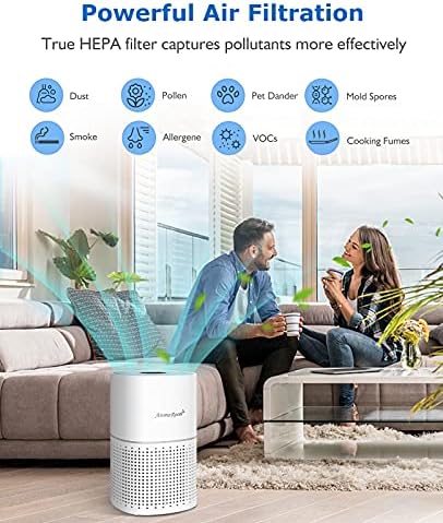 Ev Yatak Odası için Hava Temizleyici, Sigara İçenler için Gerçek HEPA Filtre, Büyük Oda Hava Temizleyici %99.97 Alerjileri, Evcil