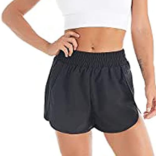 GOODTRADE8 Pantolon Kadınlar için Katı Koşu Şort Spor Pantolon Elastik Bel Aktif Egzersiz Cep Şort