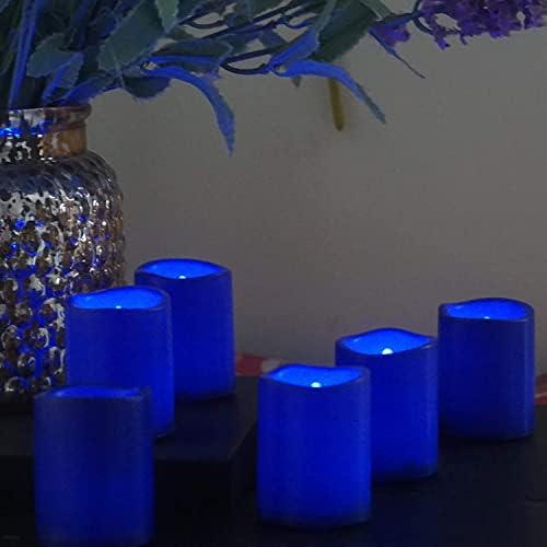 12 Paket Mavi Pil Kumandalı Mumlar (1. 5x2 inç) LED Alevsiz adak Tealights çay ışıkları Elektrikli Sahte Çay Mum Gerçekçi Düğün