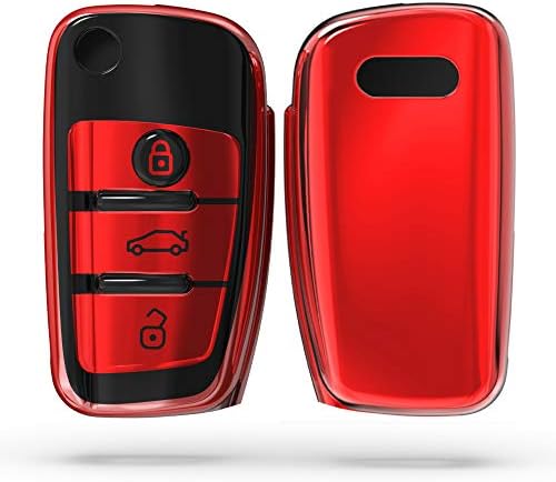 Audi ile Uyumlu kwmobile Anahtar Kapağı - Siyah Parlak / Kırmızı Parlak
