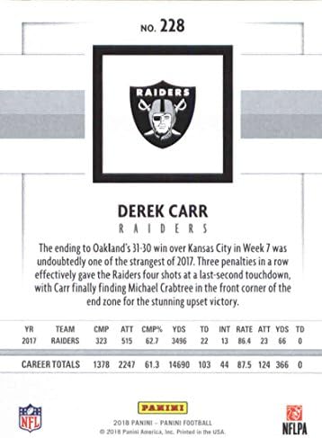 2018 Panini NFL Futbol 228 Derek Carr Oakland Raiders Resmi Ticaret Kartı
