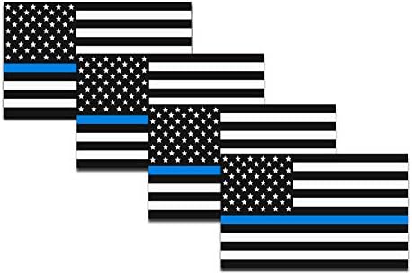 Ince Mavi Çizgi Amerikan Bayrağı 4 Paket Yansıtıcı Mıknatıs Çıkartması 5 inç X 3 inç için Araba, Kamyon, SUV için Polis ve Kolluk