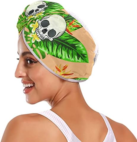 UMİRİKO 2 Paket Saç Kurutma Havlu Kafatası Palmiye Yaprağı Tropikal Mikrofiber Saç Havlu ile Düğme, Kuru Saç Şapka, banyo saç
