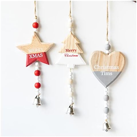 Noel Jingle Bells Dekor Ahşap Noel Süsler Bells Dekorasyon ile, Yıldız Noel Ağacı Kalp Şekli Asılı Ahşap Noel Ağacı Kolye (Renk: