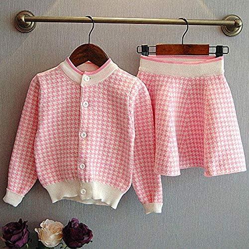 Kız Elbise, Sonbahar Kış Yürüyor Çocuk Ekose Örme Kazak Elbise Set Bebek Kız Ceket Üstleri+Etek Seti