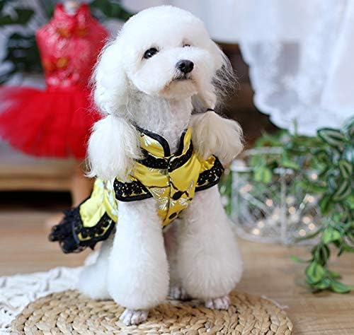 UXZDX CUJUX El Yapımı Köpek Giysileri Çin Brokar Kapitone Ceket Kaban Elbise Yaka Nakış Dantel Etek Pet Kediler Kış (Boyut: XX-Large)