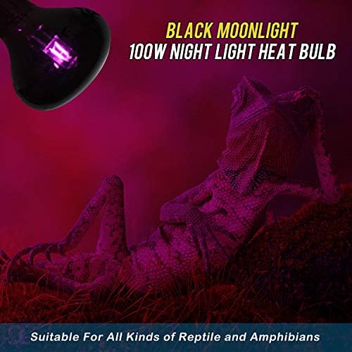 Hanjıon 2 paket 100 W gece ısı sürüngen kızılötesi mehtap ampul, siyah cam kapak mehtap Pet ışık UVA Spot lamba için sürüngen