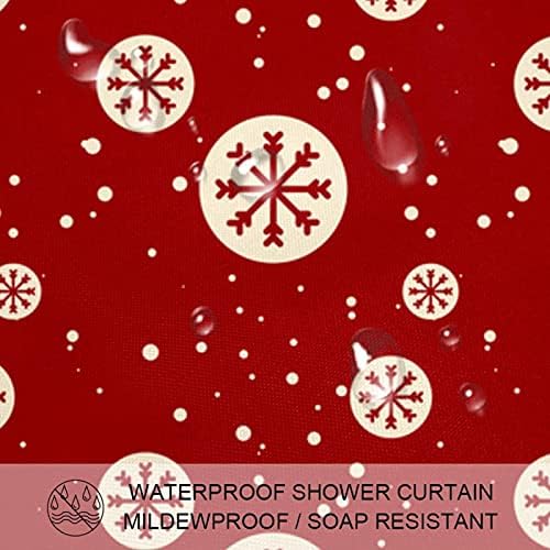 Noel Duş perdesi Liner Banyo 66x72 Inç Ağır Su Geçirmez Duş Perdesi 12 Kanca ıle Kırmızı Noel Kar Tanesi