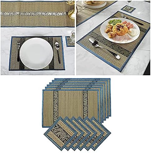 AHŞAP USTA KULÜBE Güzel Yer paspaslar - Yemek Masası placemats Bardak Kahve mat ile 6 Set Fil Dekor Kamış MASTERHUT ısıya Dayanıklı