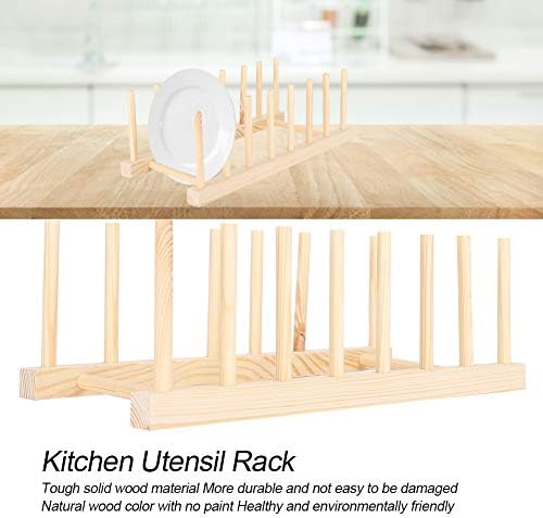 Bambu Ahşap bulaşıklık, 2 Set Ahşap mutfak eşyası Organizatör Kitaplık Katı Ahşap Ev Süsler Plaka Raf Standı tencere kapağı Tutucu
