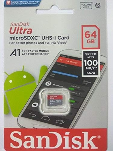 SanDisk 64 GB Micro SDXC Ultra Hafıza Kartı Sınıf 10 (SDSQUAR-064G-GN6MN) Samsung Galaxy A10e ile çalışır, A10s, A30s, A50s,