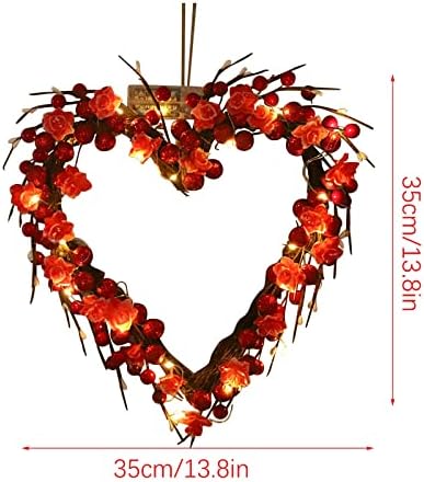 NQyIOS çelenk iç pastoral kalp sevgililer günü el yapımı dekorasyon kırmızı ışıklar kalp Berry dekorasyon ile klasik çelenk ev