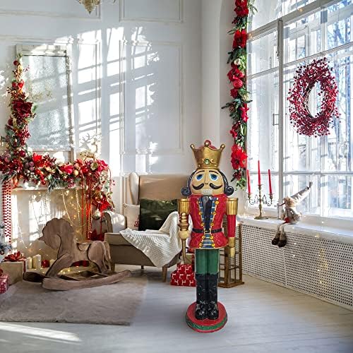 Noel Zamanı Reçine Fındıkkıran Kral Heykeli Bir Taç giyiyor / LED ışıkları ile yanar / 48 İnç Boyunda Duruyor / Evde Noel Zamanı