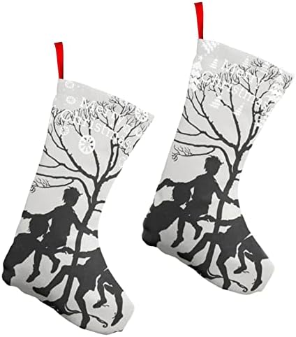 GLRTORE Dans Etrafında Ağaçları Noel Çorap 2 Paket 10 İnç, noel Çorap Noel Ağacı Şömine Asılı Çorap Noel Şeker Mevcut Çanta için