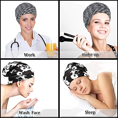 Geyoga 2 Adet Saç Örtüsü Kaput Saten Astarlı Uyku Başlığı Ayarlanabilir (Siyah Beyaz)