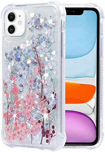 Flocute iPhone 11 Kılıf, iPhone 11 Glitter Çiçek Kılıf Çiçek Desen Temizle Bling Sparkle Yüzer Sıvı Yumuşak TPU Yastık Lüks Moda