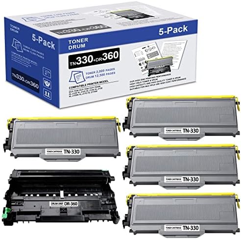 Maxİnk TN330 Toner Kartuşu ve DR360 Drum Ünitesi için Uyumlu Yedek Brother DCP-7030 HL-2120 MFC-7040 Yazıcı (Siyah 5-Pack).