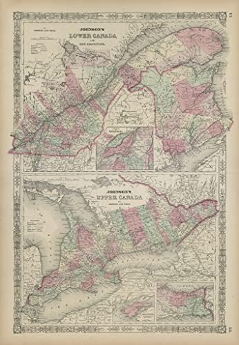 Johnson'ın Aşağı Kanada ve New Brunswick'i. Yukarı Kanada. Büyük Göller-1865-Eski harita-Antik harita - Eski harita-Kanada'nın