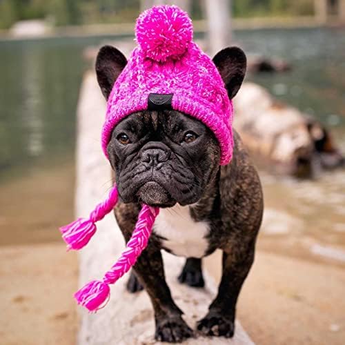 Cıcıtop Köpek Şapka için Küçük Orta Köpekler Evcil Rüzgar Geçirmez Polar Pom Pom Şapka için Yeni Yıl Örme Şapka ile Kulak Delikleri