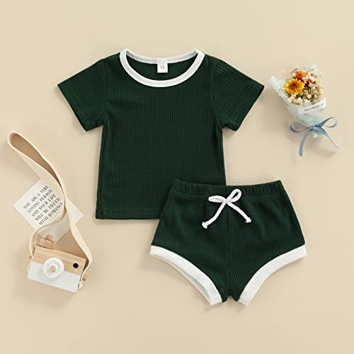 Erkek bebek Giysileri Yaz Örme Pamuk T-Shirt ve Şort Setleri Bebek Yenidoğan Erkek 6 12 18 24 Ay Kıyafetler