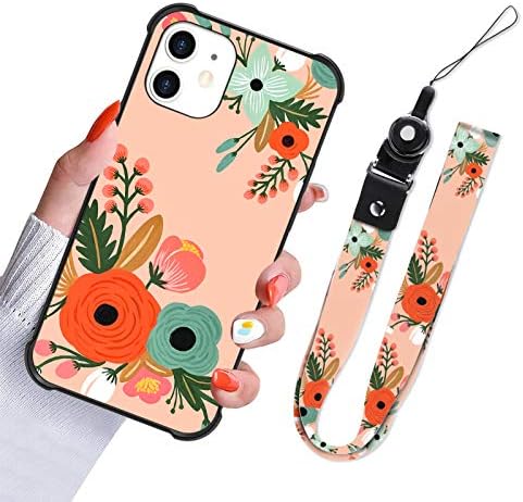 ıPhone 12 Kılıf Turuncu Çiçek Çiçek Çiçeği Tasarım Ince Hibrid TPU Tamponlar Tam Koruyucu Darbeye Telefon Kapak ile Kordon Boyun