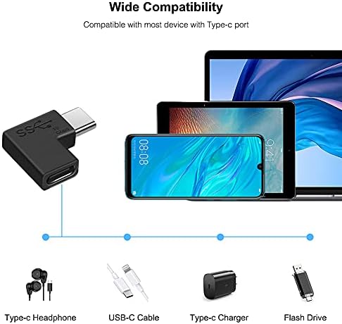 USB C Dik Açı Adaptörü 2 Paket, Leızhan 90 Derece USB C USB Tip-C Erkek Dişi Adaptör USB 3.1/10Gbps PD 100W Veri Aktarımı MacBook