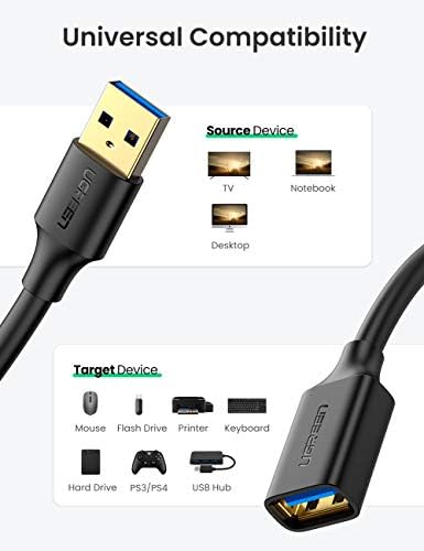 UGREEN 2 Paket USB Uzatma Kablosu USB 3.0 Genişletici Kablosu Tip A Erkek Bir Kadın Playstation Xbox için USB flash Sürücü kart
