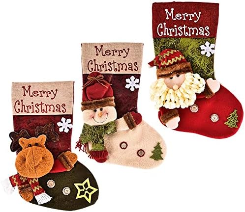 Kicpot Noel Stocking 3 ADET 18.5 Büyük Noel Çorap Santa, Kardan Adam, ren Geyiği Noel Karakter Aile Tatil Noel Partisi için