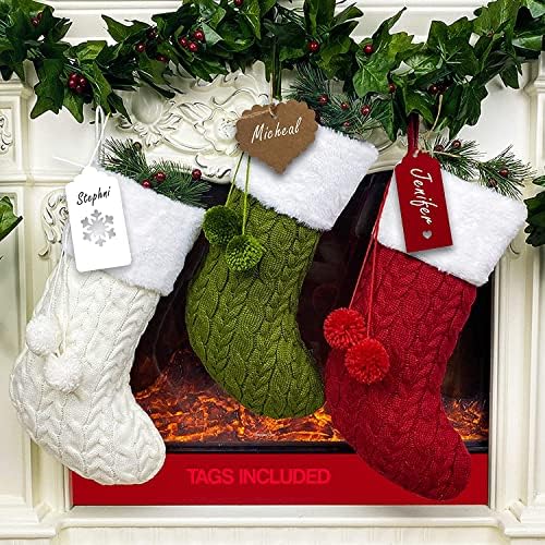 RFAQK Kişiselleştirilmiş Noel Çorapları-50 Adet İsim Etiketi ile 3'lü Set, Noel Süslemeleri için Büyük Noel Çorapları-Aile Tatil