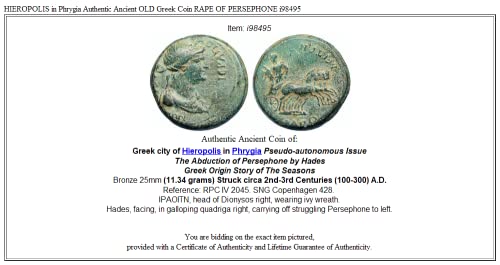 1655 GR Frigya'daki HİEROPOLİS Otantik Antik ESKİ Yunan AE25 İyi Belgelenmemiş